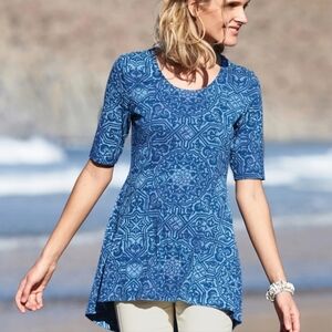 NWOT Peruvian Connection Tilework Tunic 1/2 Sleeve Abstract Top Size XS